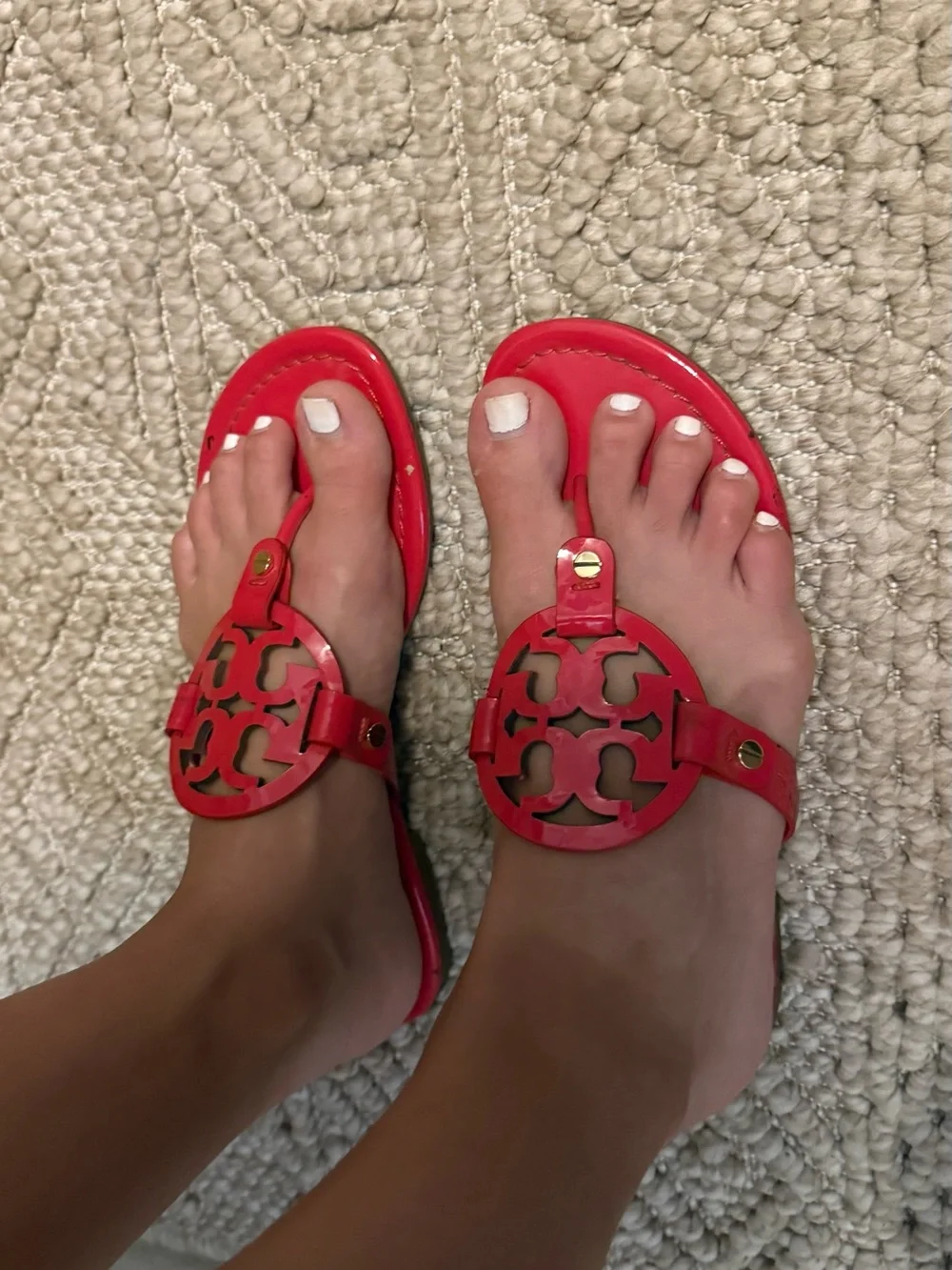 Tory Burch Toucan Red Leather Miller Thong Sandals